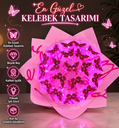 Işıltılı Kelebek Buketi – LED’li Özel Tasarım