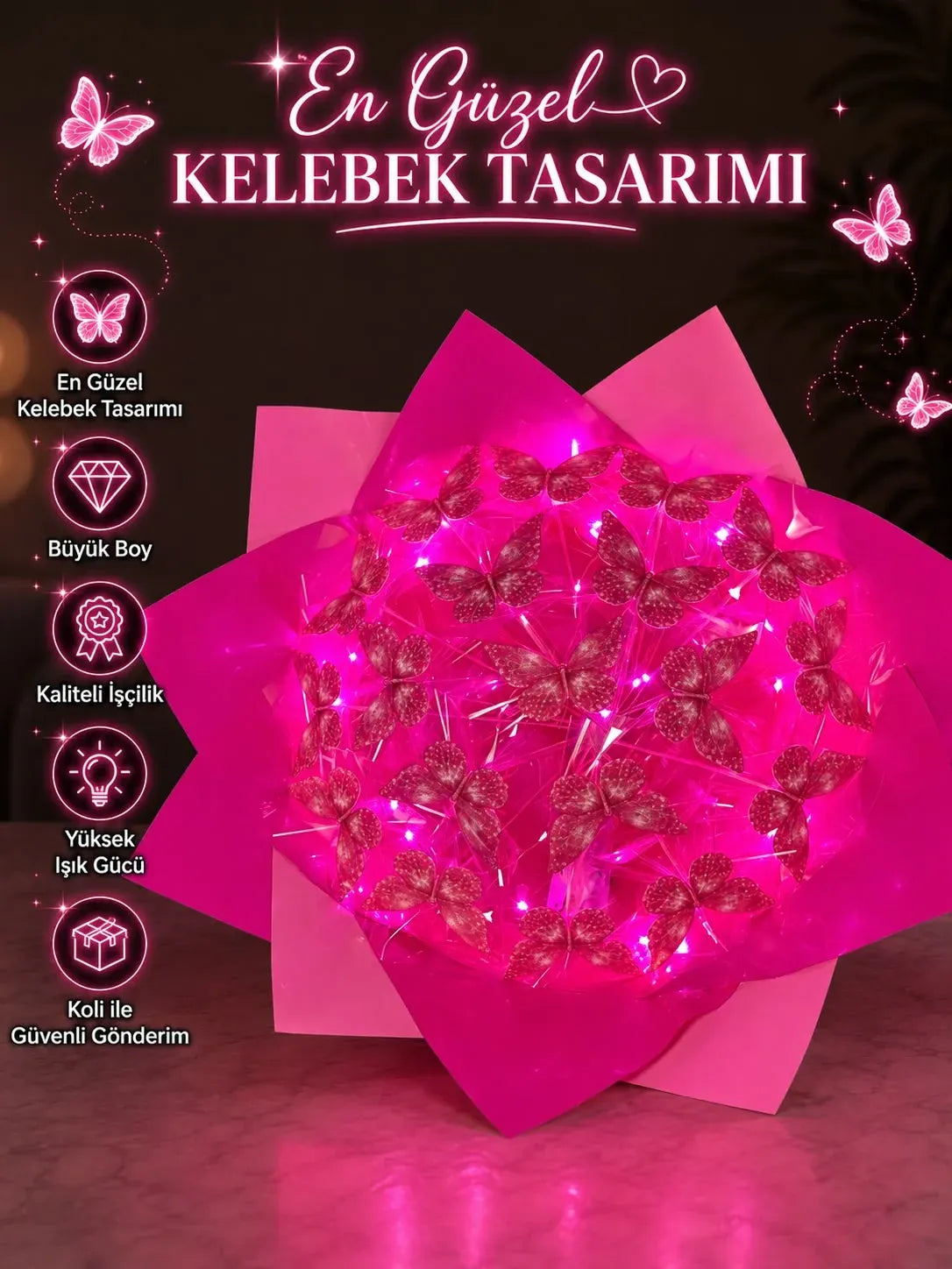 İmerosGifts Işıltılı Kelebek Buketi