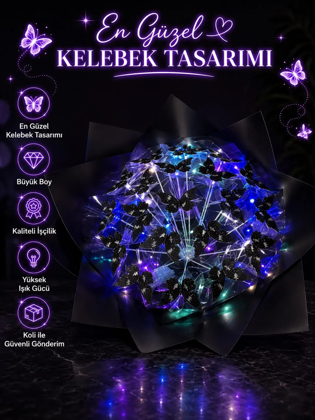 İmerosGifts Işıltılı Kelebek Buketi